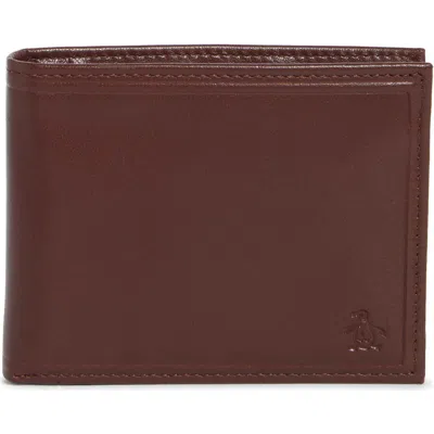Original Penguin Stitch Crease Leather Bifold Wallet In Brown