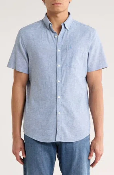 Original Penguin Stretch Linen Blend Short Sleeve Shirt In Blue