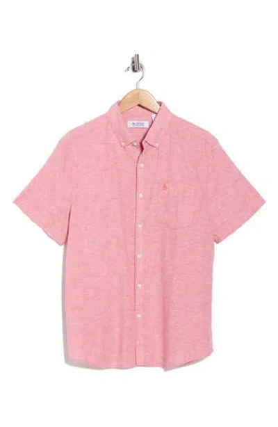 Original Penguin Stretch Linen Blend Short Sleeve Shirt In Pink
