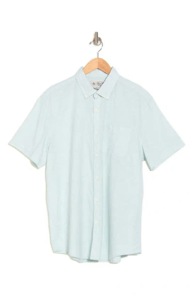 Original Penguin Stretch Linen Blend Short Sleeve Shirt In Surf Spray