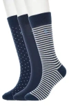 Original Penguin Stripe & Dot 3-pack Assorted Crew Socks In Blue