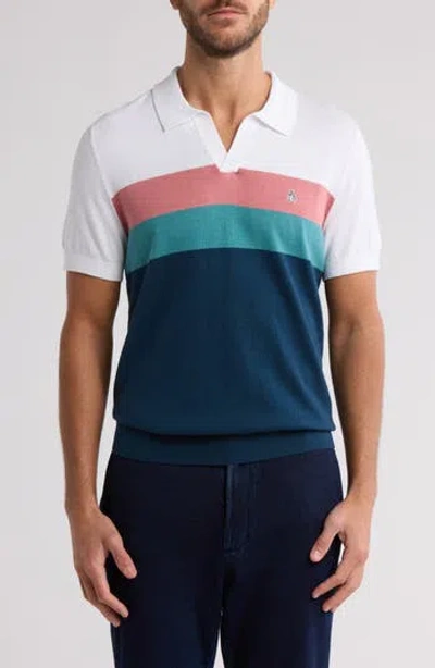 Original Penguin Stripe Cotton Jersey Polo In Blue Wing Teal
