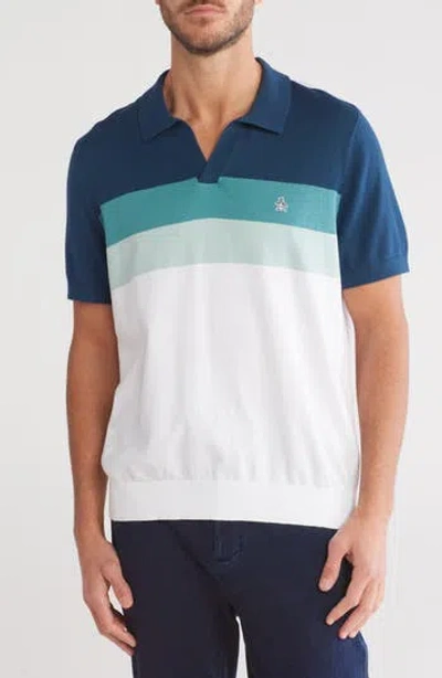Original Penguin Stripe Cotton Jersey Polo In Bright White