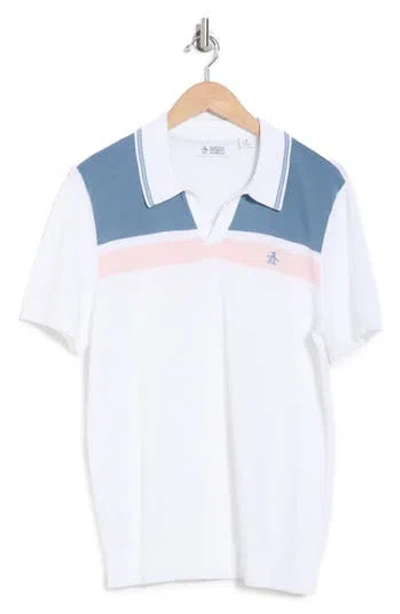 Original Penguin Stripe Cotton Jersey Polo Sweater In Bright White