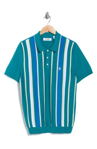 Original Penguin Stripe Cotton Polo Sweater In Blue