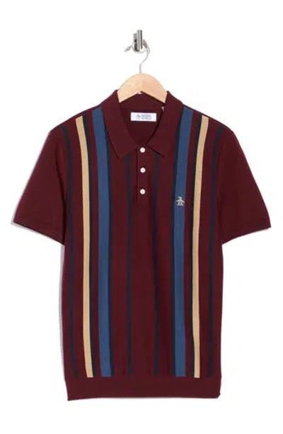 Original Penguin Stripe Cotton Polo Sweater In Brown