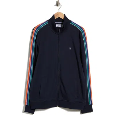Original Penguin Stripe Fleece Track Jacket In 413 Dark Sapphire