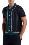 Original Penguin Stripe Jacquard Button-up Polo In Blue