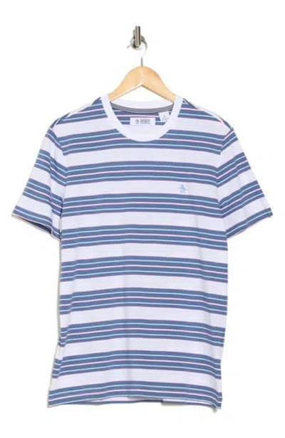 Original Penguin Stripe Jersey T-shirt In Copen Blue