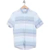 Original Penguin Stripe Poplin Short Sleeve Button-up Shirt In Copen Blue
