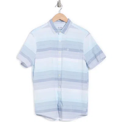 Original Penguin Stripe Poplin Short Sleeve Button-up Shirt In Copen Blue