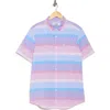 Original Penguin Stripe Poplin Short Sleeve Button-up Shirt In Parfait Pink