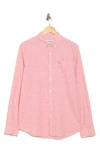 Original Penguin Stripe Stretch Linen & Cotton Button-down Shirt In Cherry Tomoato
