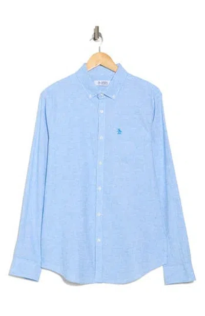 Original Penguin Stripe Stretch Linen & Cotton Button-down Shirt In Ibiza Blue