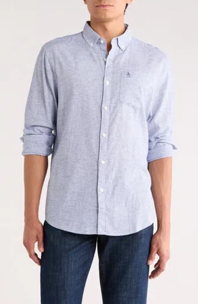 Original Penguin Stripe Stretch Linen & Cotton Button-down Shirt In Blue