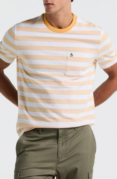 Original Penguin Stripe Waffle Knit Pocket T-shirt In Jurassic Gold