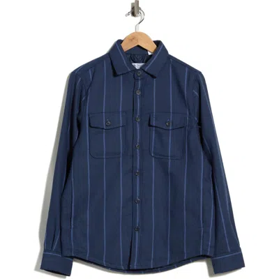 Original Penguin Striped Shirt Jacket In 413 Dark Sapphire
