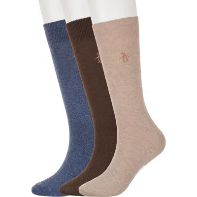 Original Penguin Textured 3-pack Assorted Dress Socks In Brown