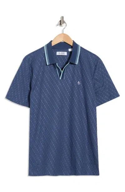 Original Penguin Textured Jacquard Johnny Collar Polo In Blue
