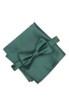 Original Penguin Textured Satin Bow Tie & Pocket Square Set In Green
