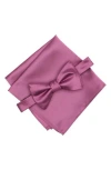 Original Penguin Textured Satin Bow Tie & Pocket Square Set In Pink