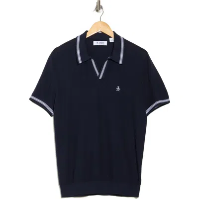 Original Penguin Textured Tipped Johnny Collar Polo In Dark Sapphire