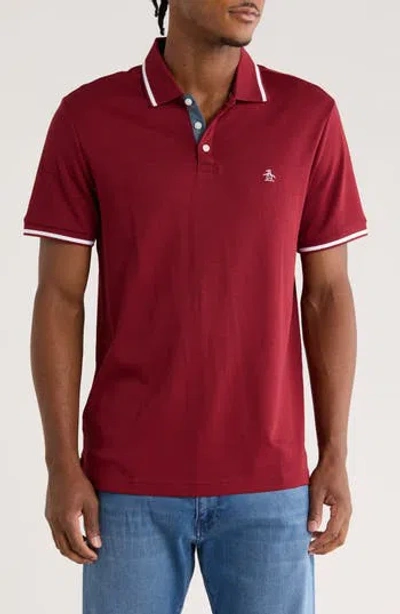 Original Penguin Tipped Cotton Interlock Polo In Burgundy