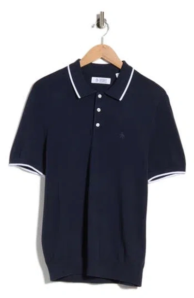 Original Penguin Tipped Cotton Polo In Blue