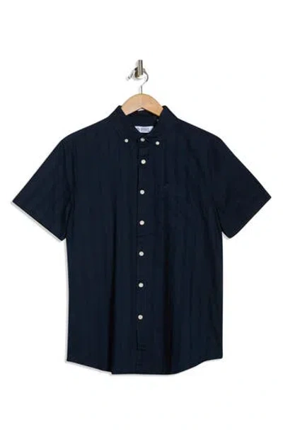 Original Penguin Tonal Stripe Short Sleeve Dobby Button-up Shirt In Blue