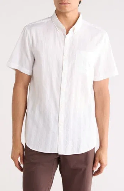 Original Penguin Tonal Stripe Short Sleeve Dobby Button-up Shirt In White