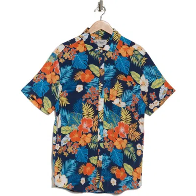 Original Penguin Tropical Floral Short Sleeve Button-up Shirt In Sargasso Sea