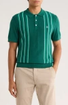 Original Penguin Vertical Stripe Cotton Knit Polo In Green