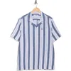Original Penguin Vertical Stripe Linen & Cotton Camp Shirt In Blue