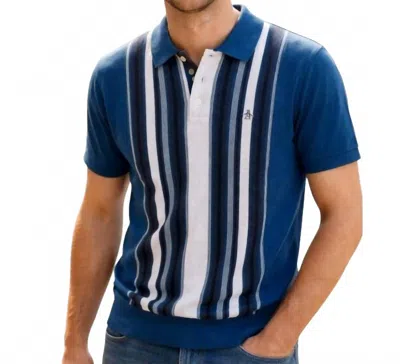 Original Penguin Vertical Stripe Polo Shirt In Blue Multi
