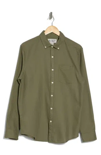 Original Penguin Waffle Weave Long Sleeve Button-down Shirt In Dusty Olive