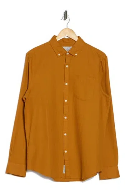 Original Penguin Waffle Weave Long Sleeve Button-down Shirt In Sudan Brown