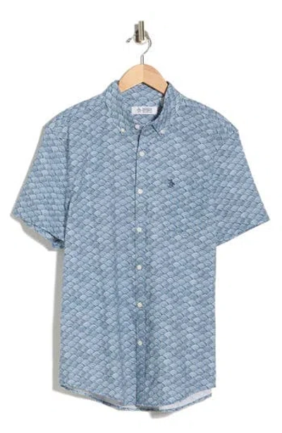 Original Penguin Wave Print Short Sleeve Linen & Cotton Blend Button-down Shirt In Blue