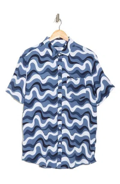 Original Penguin Wave Short Sleeve Button-up Shirt In Blue