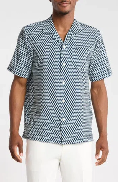 Original Penguin Wavy Print Seersucker Camp Shirt In Brown