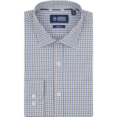 Original Penguin Willen Check Stretch Cotton Slim Fit Dress Shirt In Olive