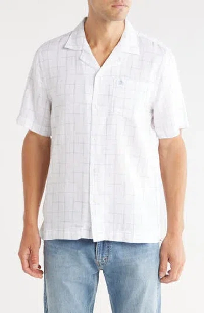 Original Penguin Windowpane Print Button-up Camp Shirt In White