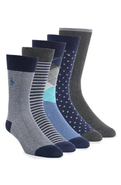 Original Penguin Wrigley Pack Of 5 Assorted Crew Socks In Multi