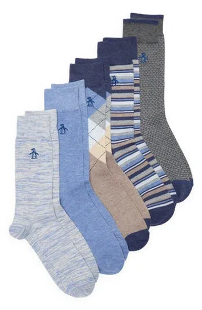 Original Penguin Wrigley Stripe Assorted 3-pack Crew Socks In Blue