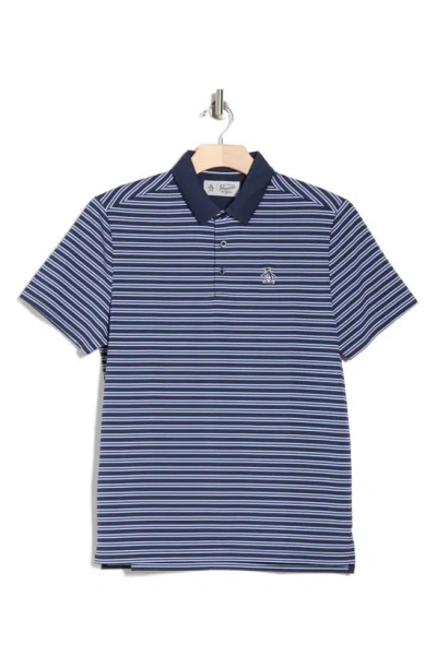 Original Penguin Yarn Dye Stripe Heritage Polo In Black Iris