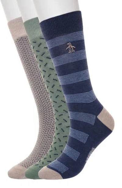 Original Penguin Ziggy Neat Assorted 3-pack Crew Socks In Blue