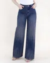 Original Usa Square Rhinestone Lines Embellished High Rise Wide Leg Jeans Plus In Denim Blue In Blue