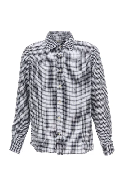 Original Vintage Checked Linen Classic Shirt In Blue