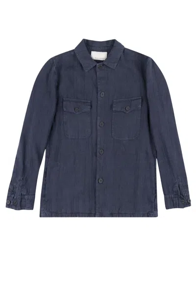 Original Vintage Linen Patch Pockets Overshirt In Blue