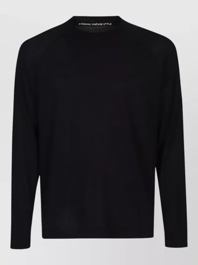 Original Vintage Silk Cotton Blend Sweater Round Neck In Black