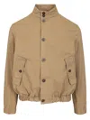 Original Vintage Style Bomber Cotone Tinto Capo Gabardine Noce Beige In Brown